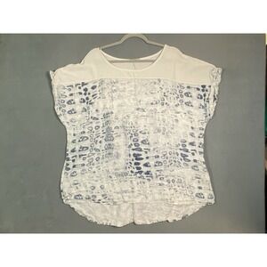 Lungo L'arno Womens Top 2X Beige Linen Snakeskin Artsy Boho Blouse Made in Italy